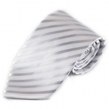 Pruhovaná mikrovláknová kravata - bílá a stříbrná