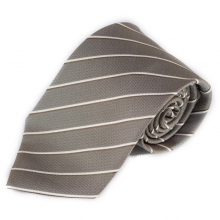 Hnědá hedvábná kravata s proužkem (bílá a hnědá)