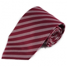 Vínová (červená) hedvábná kravata s proužky (kostičky - bílá)