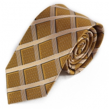 Žlutá hedvábná kravata s károvaným vzorkem