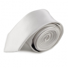 Bílá jednobarevná úzká hedvábná kravata