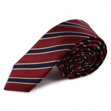 Červená (bordó) úzká proužkovaná hedvábná kravata