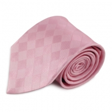 Růžová hedvábná kravata s decentním károvaným vzorem