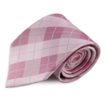 Růžová hedvábná károvaná kravata