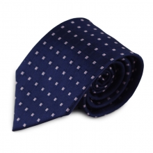 Modrá hedvábná kravata s kostičkovým vzorem (růžová, bílá)