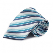 Proužkovaná hedvábná kravata (modrá, tyrkysová, bílá)