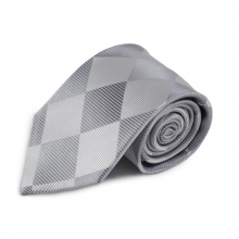 Stříbrná hedvábná kravata s károvaným vzorem