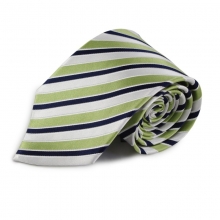 Zelená proužkovaná hedvábná kravata (bílá, černá)