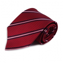 Červená hedvábná kravata s růžovým proužkem