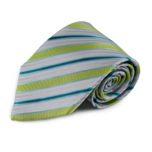 Stříbrná hedvábná kravata s proužky (zelená, modrá)