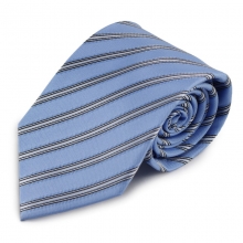 Modrá hedvábná kravata s proužkovým vzorem (bílá, černá)