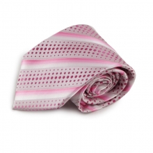 Růžová proužkovaná mikrovláknová kravata s puntíkovaným vzorem
