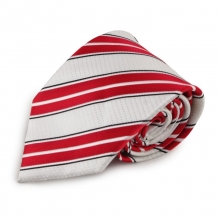 Proužkovaná mikrovláknová kravata (bílá, červená)