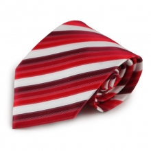 Červená mikrovláknová kravata s proužky (bílá)