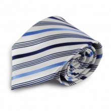 Bílá mikrovláknová kravata s proužky (modrá)