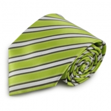 Zelená mikrovláknová kravata s proužky (bílá, černá)