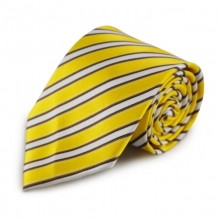 Žlutá mikrovláknová kravata s proužky (bílá, černá)