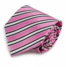 Růžová mikrovláknová kravata s proužky (bílá, černá)