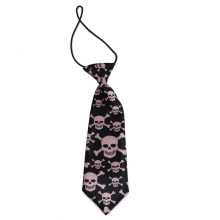 Dětská černá kravata s růžovými lebkami